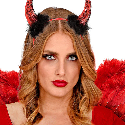 Widmann SRL Duivel hoorntje metallic marabou rood