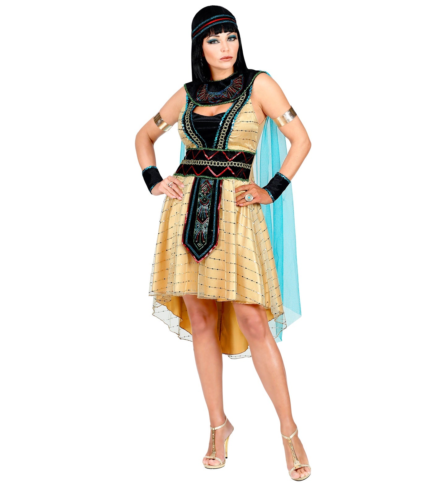 Widmann Kinderkostuum Egyptische Koningin – Jurk, Cape, Armbanden En Hoofdband (maat 158)