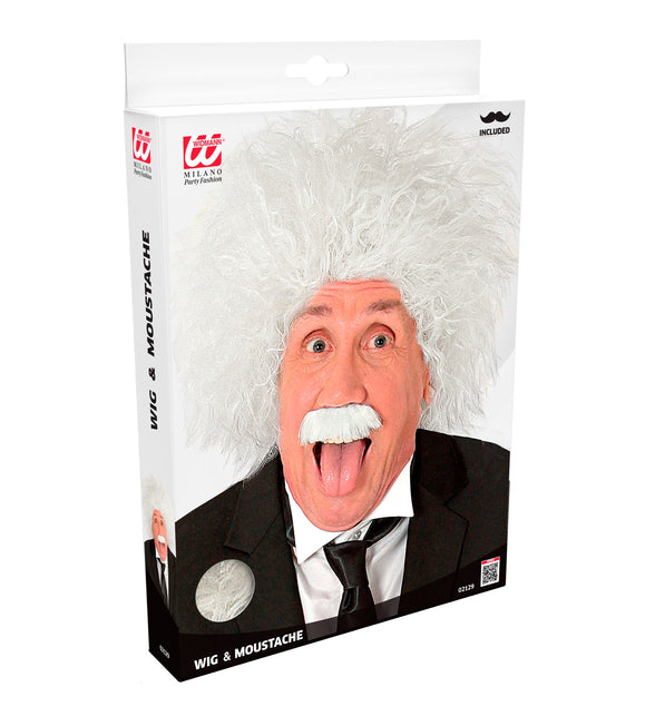 Widmann SRL Einstein pruik professor wit met snor