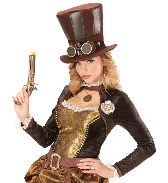 Widmann SRL Extra hoge hoed steampunk bruin met stofbril