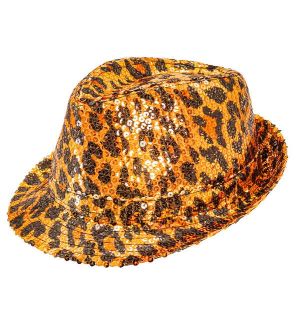 Widmann SRL Fedora pailletten hoed luipaard print