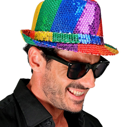 Widmann SRL Fedora pailletten regenboog hoed