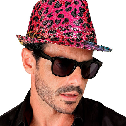 Widmann SRL Fedora pailletten regenboog luipaard hoed