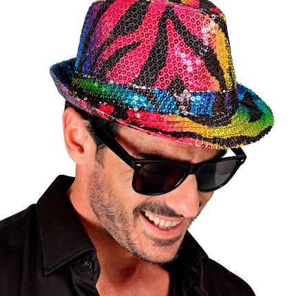 Widmann SRL Fedora pailletten regenboog tijger hoed