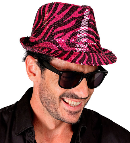 Widmann SRL Fedora pailletten roze tijger print hoed
