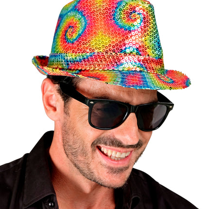 Widmann SRL Fedora pailletten tie dye hoed