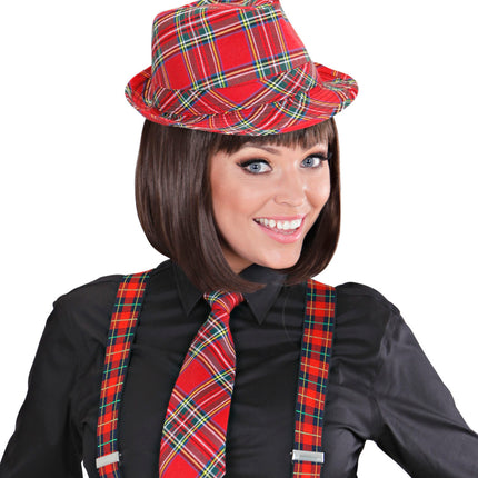 Widmann SRL Fedora Rood Met Tartan Print