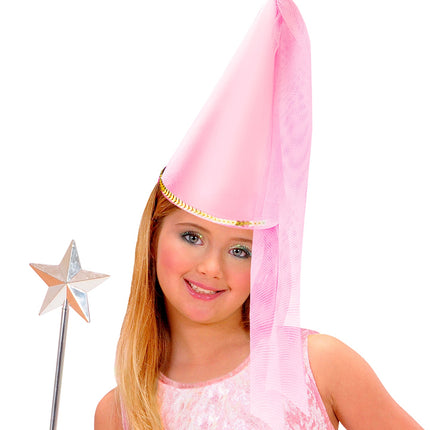 Widmann SRL Feeënhoed roze met sluier kind