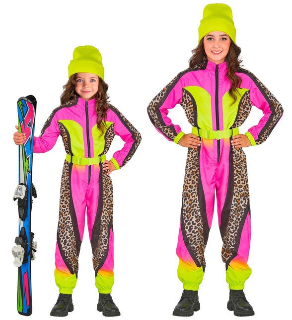 Widmann SRL Fout ski pak snowboarder luipaard roze/geel kind