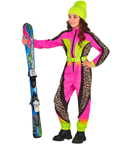 Widmann SRL Fout ski pak snowboarder luipaard roze/geel kind