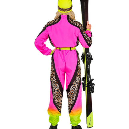 Widmann SRL Fout Ski Pak Snowboarder Luipaard Roze/Geel - Retro Skipak | Jaren 80 Foute Kleding