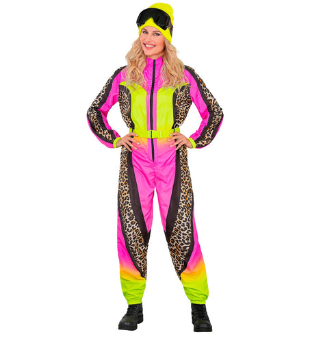 Widmann SRL Fout Ski Pak Snowboarder Luipaard Roze/Geel - Retro Skipak | Jaren 80 Foute Kleding