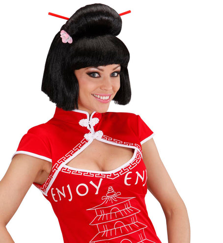 Widmann SRL Geisha pruik bloem met stokjes