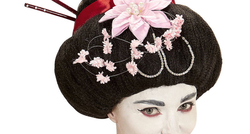 Widmann SRL Geisha pruik met stokjes en bloemen