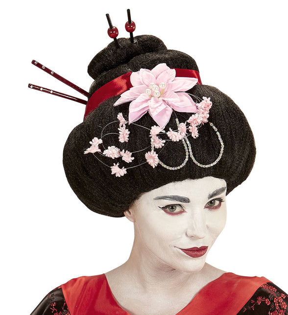 Widmann SRL Geisha pruik met stokjes en bloemen