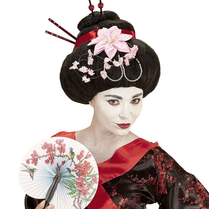 Widmann SRL Geisha pruik met stokjes en bloemen