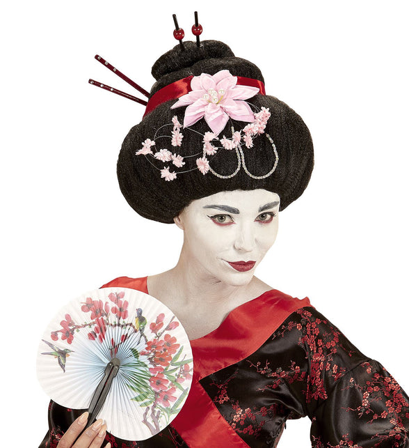 Widmann SRL Geisha pruik met stokjes en bloemen