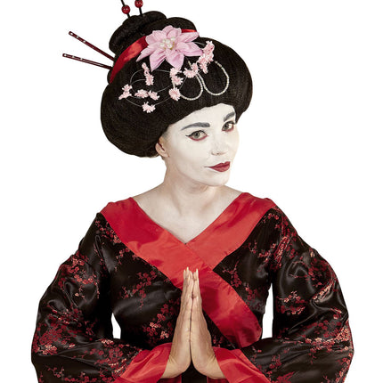Widmann SRL Geisha pruik met stokjes en bloemen