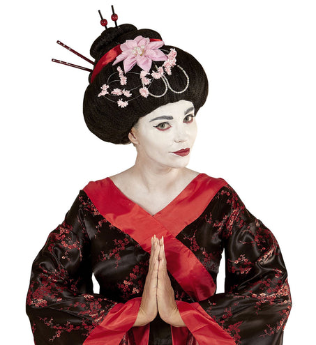 Widmann SRL Geisha pruik met stokjes en bloemen