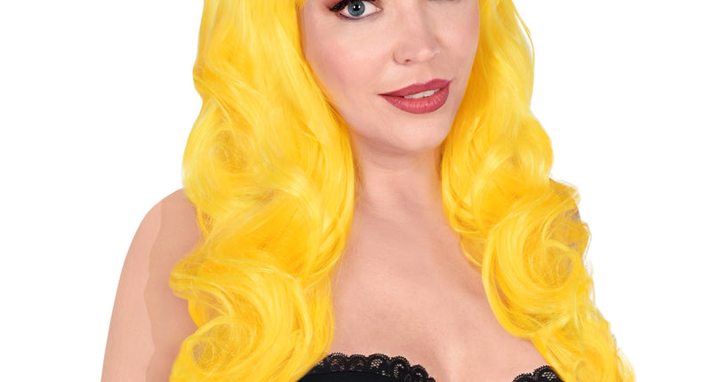 Widmann SRL Gele pruik met pony en lang krullend haar