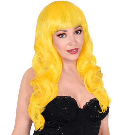 Widmann SRL Gele pruik met pony en lang krullend haar