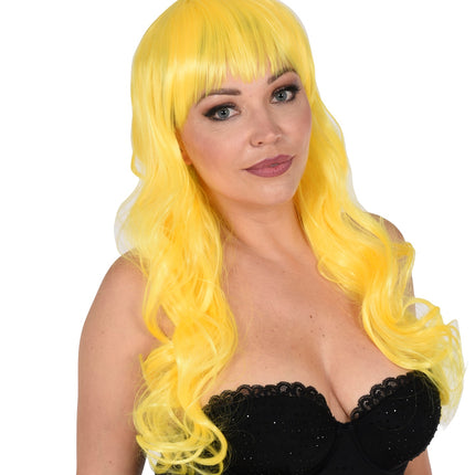 Widmann SRL Gele pruik met pony en lang krullend haar