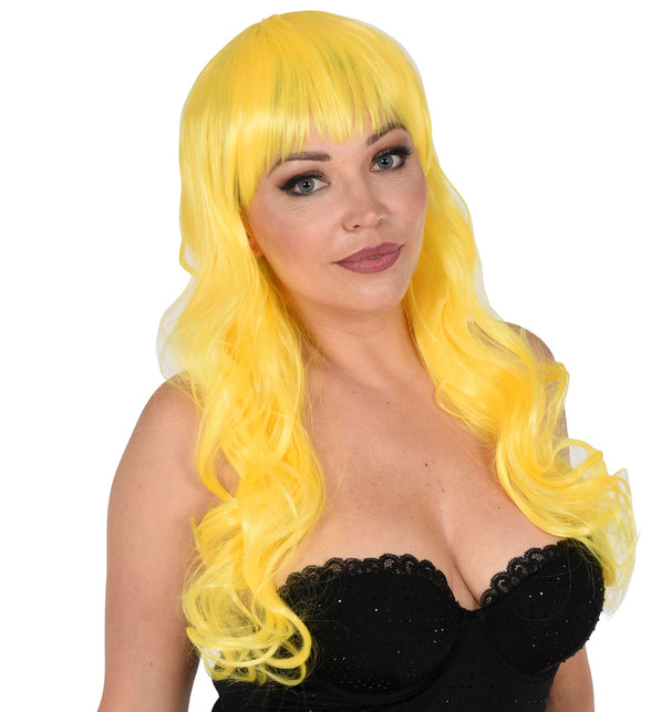 Widmann SRL Gele pruik met pony en lang krullend haar