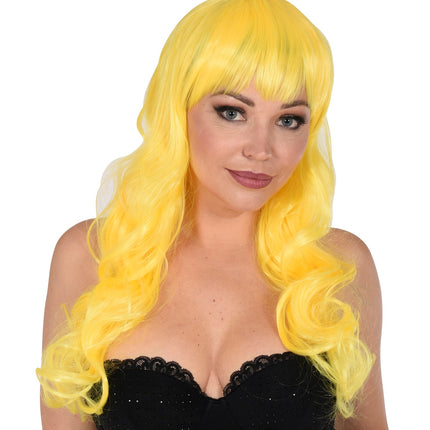 Widmann SRL Gele pruik met pony en lang krullend haar