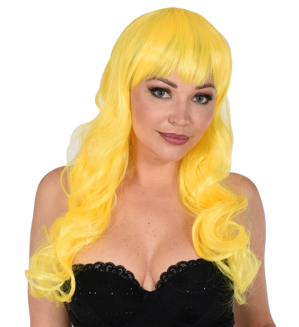 Widmann SRL Gele pruik met pony en lang krullend haar