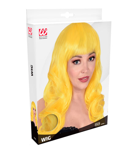Widmann SRL Gele pruik met pony en lang krullend haar
