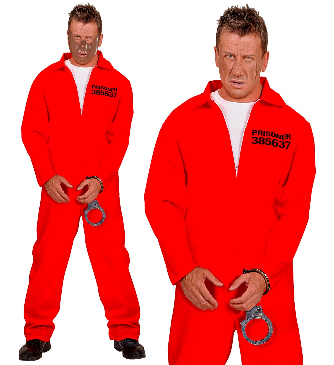 BSBUY Oranje gevangenkostuum voor heren, 6 stuks, met handboeien en merk, voor volwassenen, voor inbrekerfeesten, Halloween en carnaval, B-print, XL