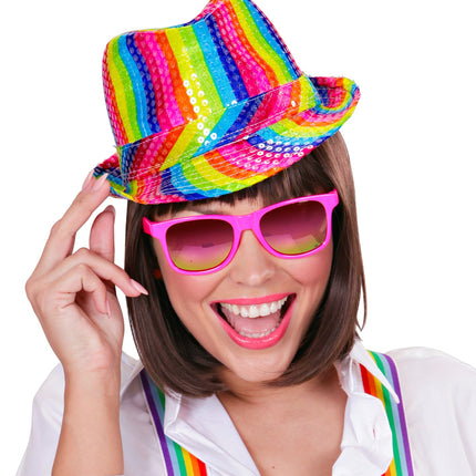 Widmann SRL Gleufhoedje pailletten regenboog