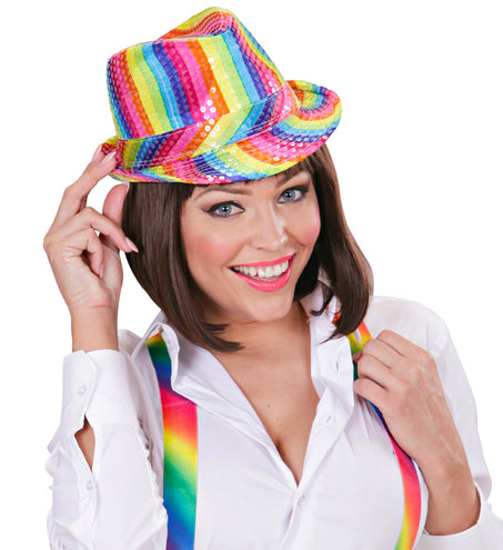 Widmann SRL Gleufhoedje pailletten regenboog