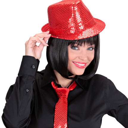 Widmann SRL Glitter gleufhoed rood pailletten