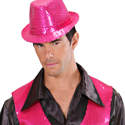 Widmann SRL Glitter gleufhoed roze pailletten