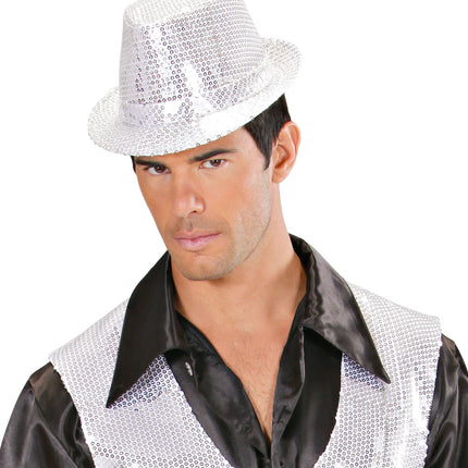 Widmann SRL Glitter gleufhoed zilver pailletten