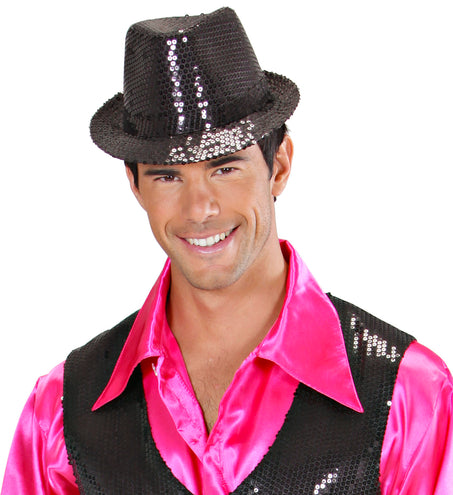 Widmann SRL Glitter gleufhoed zwart pailletten