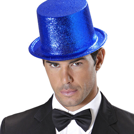 Widmann SRL Glitter hoge hoed blauw