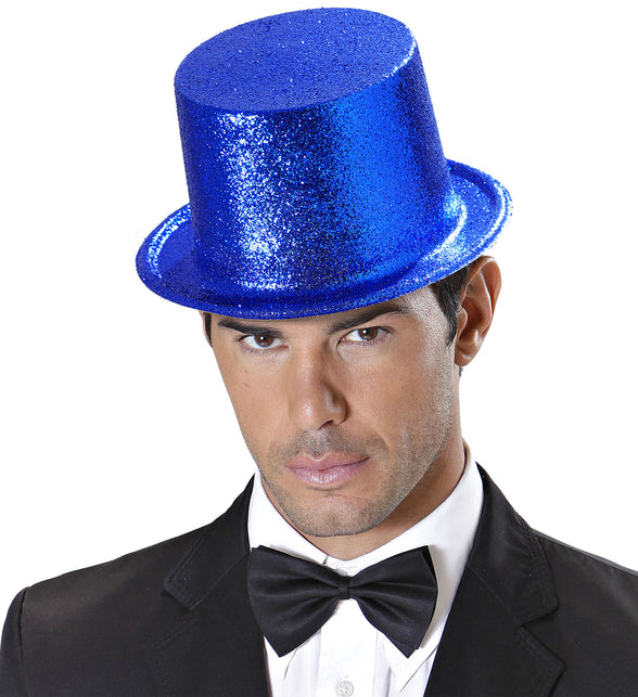 Widmann SRL Glitter hoge hoed blauw