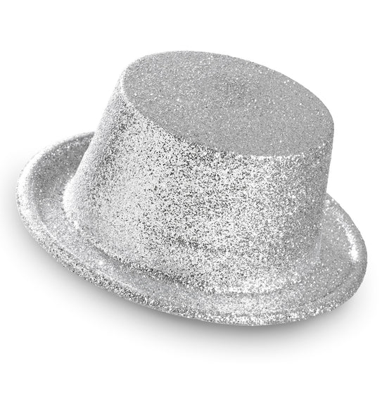 Widmann SRL Glitter hoge hoed zilver
