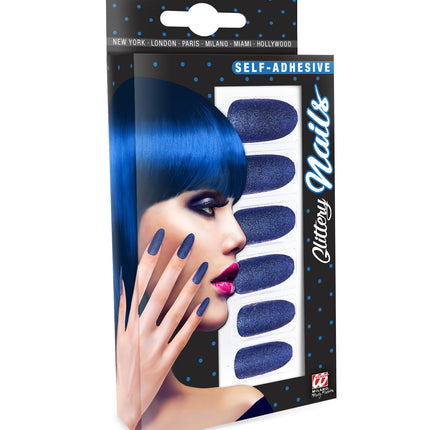 Widmann SRL Glitter opplaknagels blauw