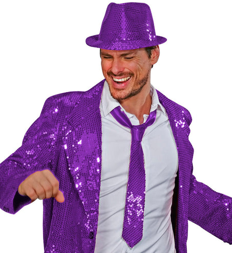 Widmann SRL Glitter stropdas paars pailletten