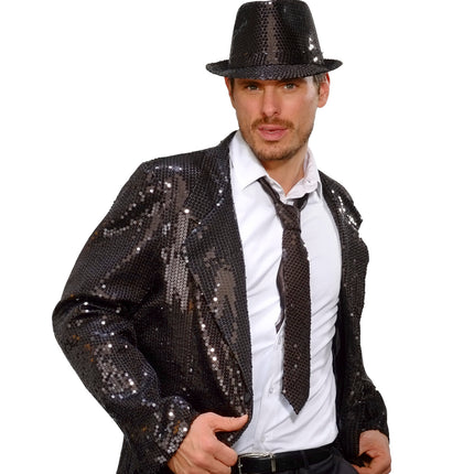 Widmann SRL Glitter stropdas zwart pailletten