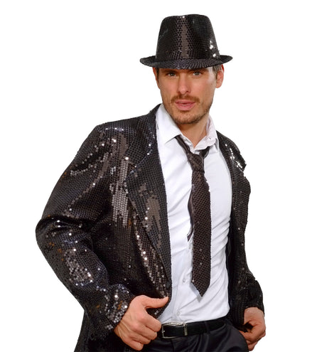 Widmann SRL Glitter stropdas zwart pailletten