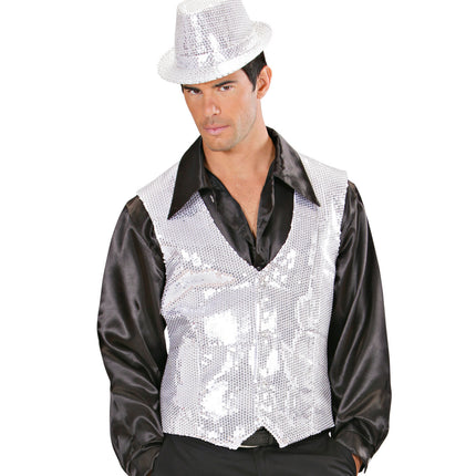 Widmann SRL Glitter vest zilver pailletten heren