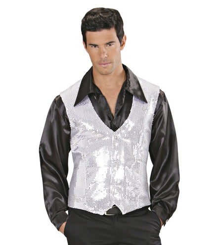 Widmann SRL Glitter vest zilver pailletten heren