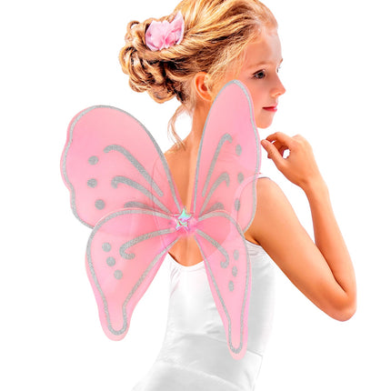 Widmann SRL Glitter vlindervleugels roze kinderen