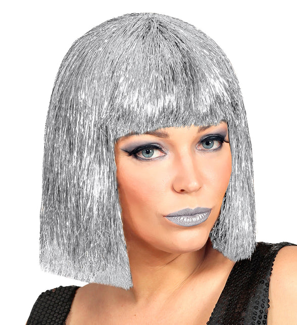 Widmann SRL Glitterpruik zilver Vegas