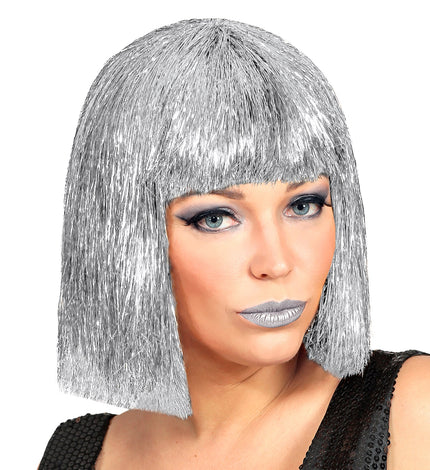 Widmann SRL Glitterpruik zilver Vegas