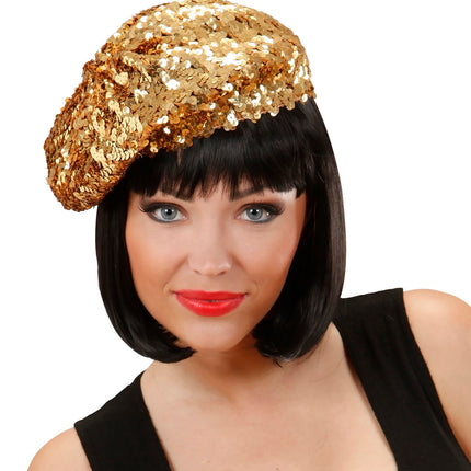 Widmann SRL Gouden baret pailletten glitter muts